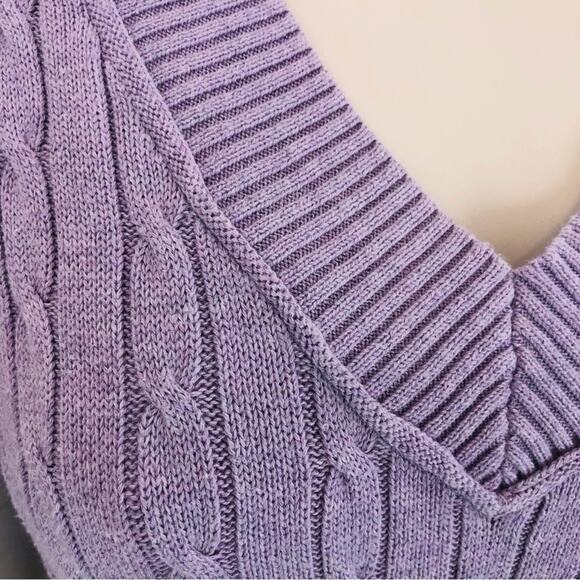 Ann Taylor Loft Lilac Cable Knit V Neck Sweater - Picture 3 of 16